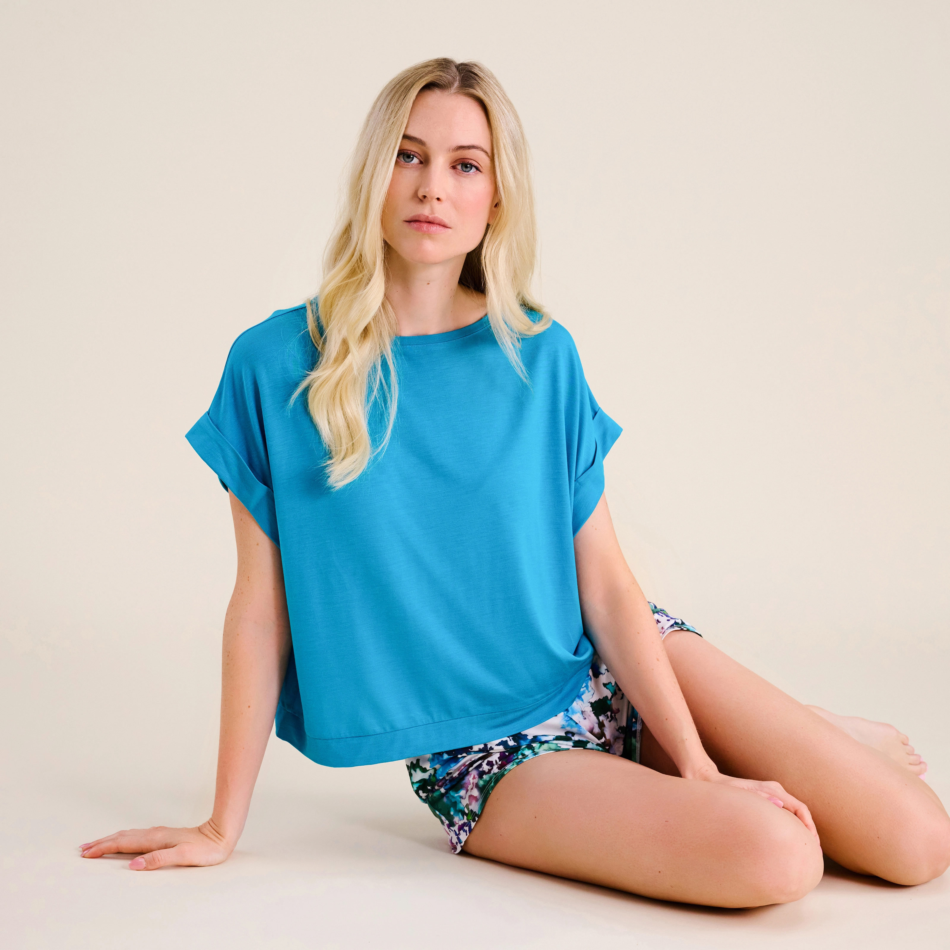 Alexa Pyjama Oberteil, kurz in türkis