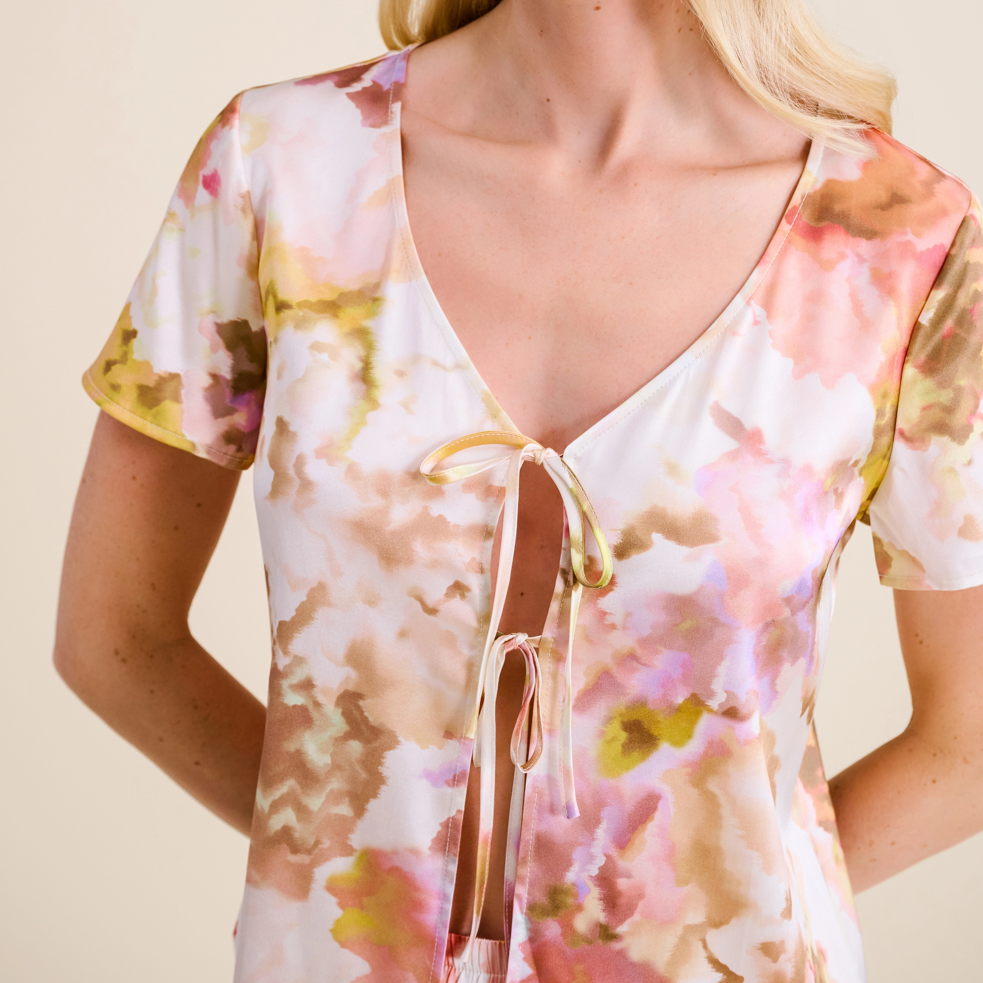 Amaya Pyjama Oberteil, kurz in rosa