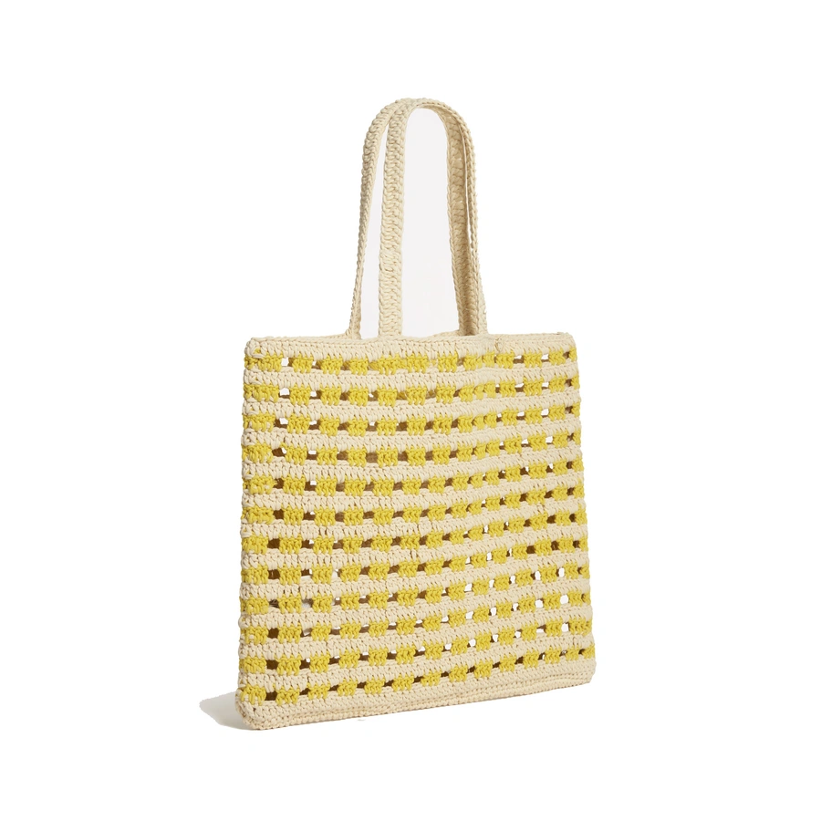 Woven Cord Tote, Jaune avec motifs, large