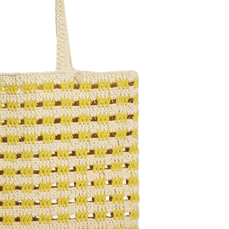 Woven Cord Tote, Jaune avec motifs, large