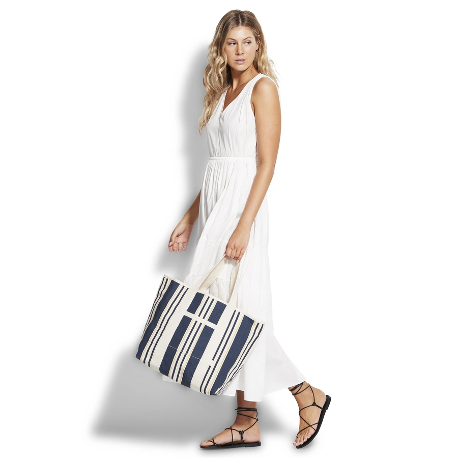 Stripe Tote, Bleu avec motifs, large