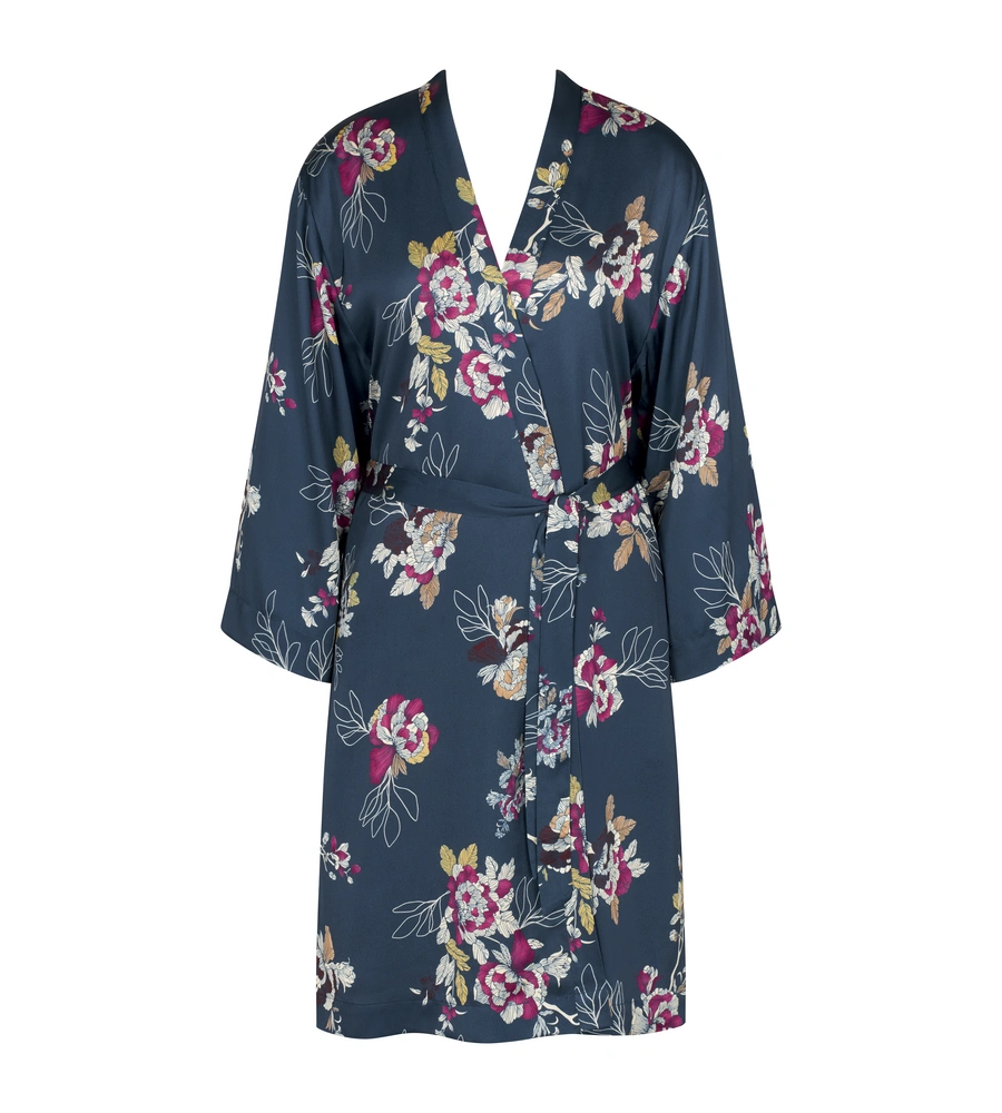 Satin Robe, Petrol gemustert, large