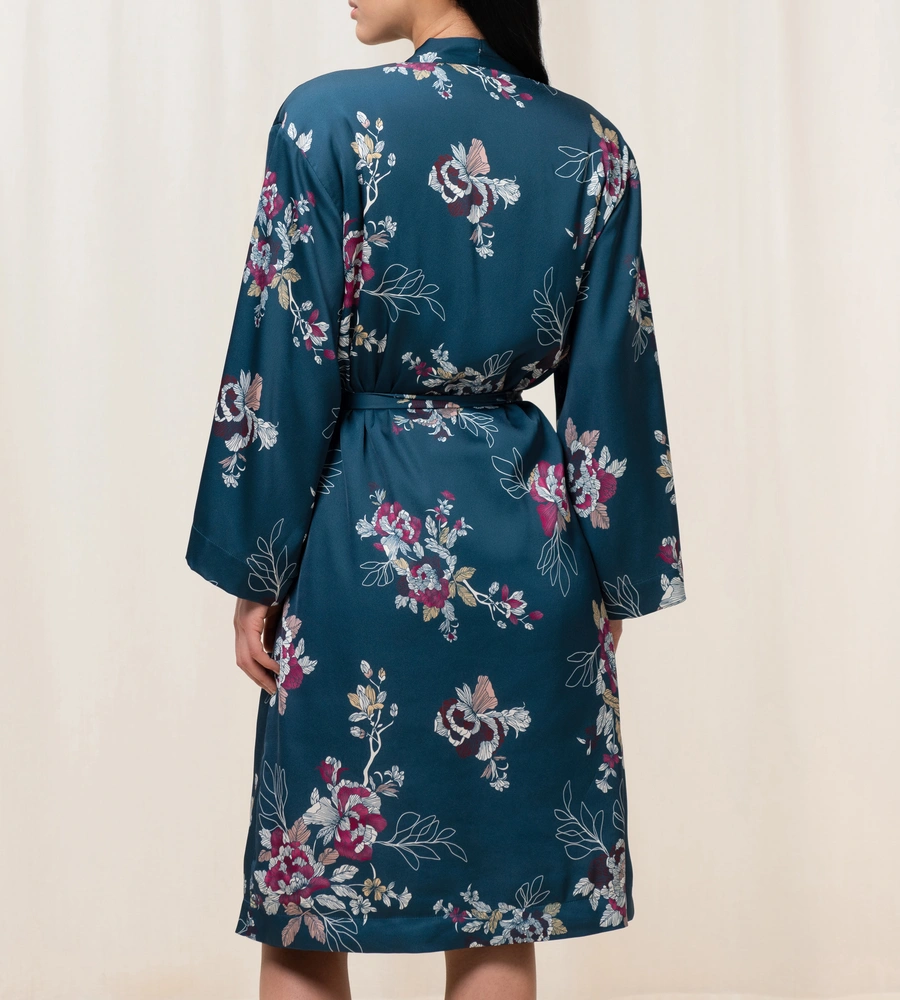 Satin Robe, Petrol gemustert, large