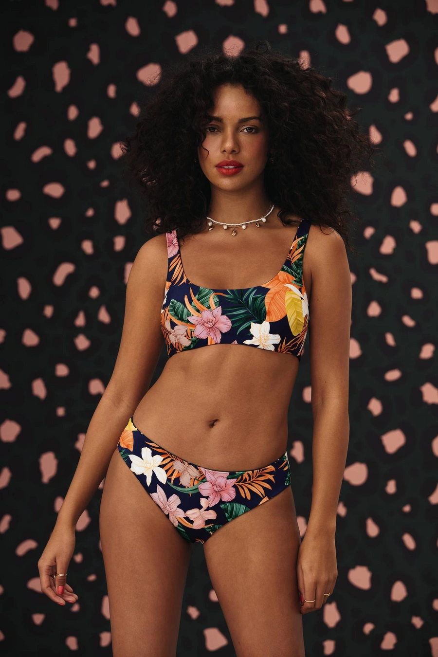 Tropical Sunset, Vert foncé avec motifs, large