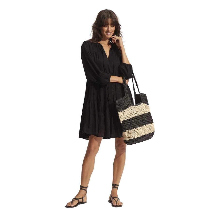 Splice Woven Tote, Schwarz, large