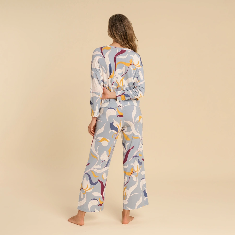 Riona, Bleu avec motifs, large