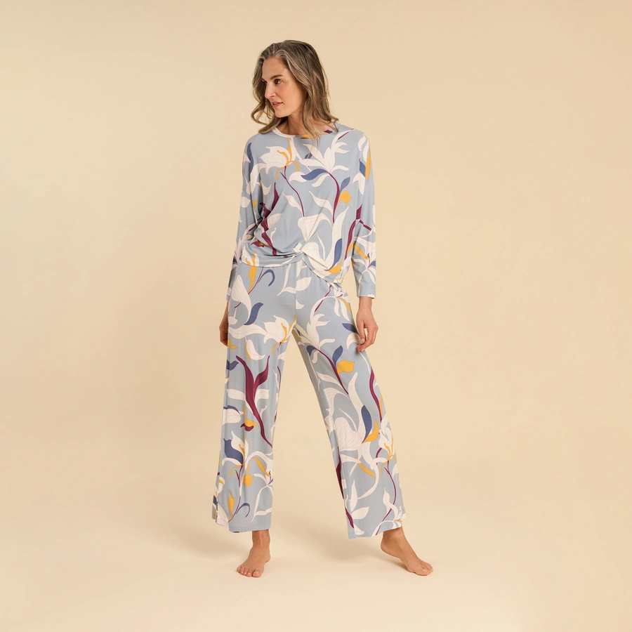 Riona, Bleu avec motifs, large