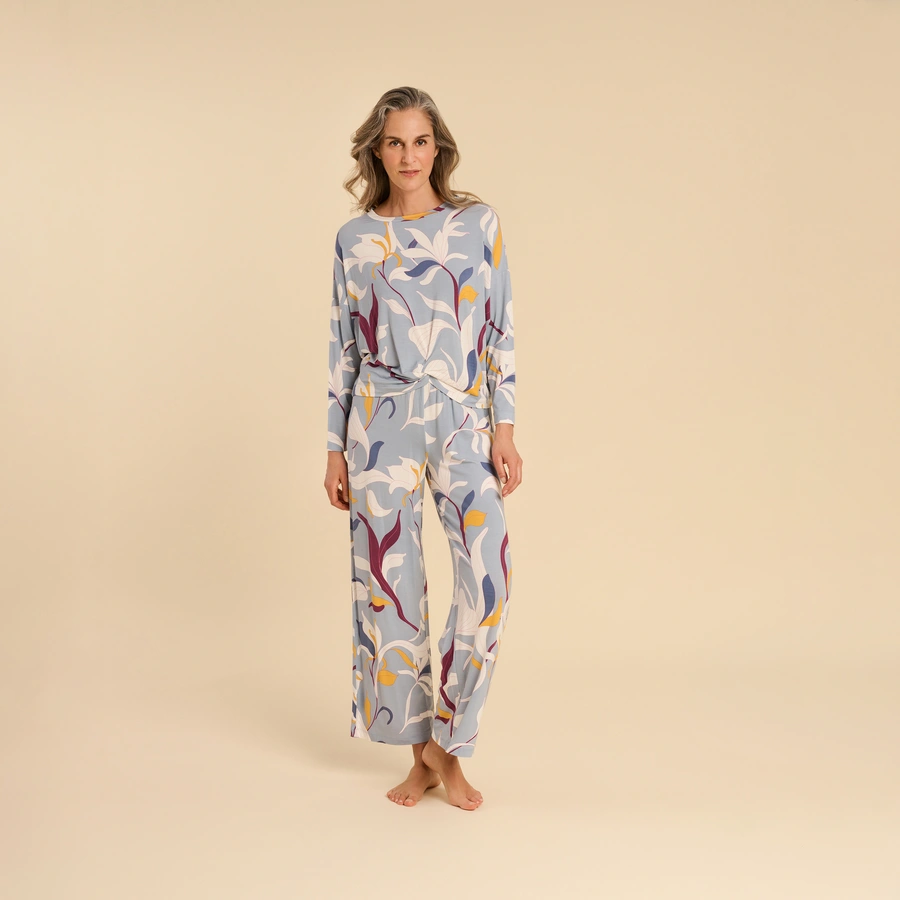 Riona, Bleu avec motifs, large
