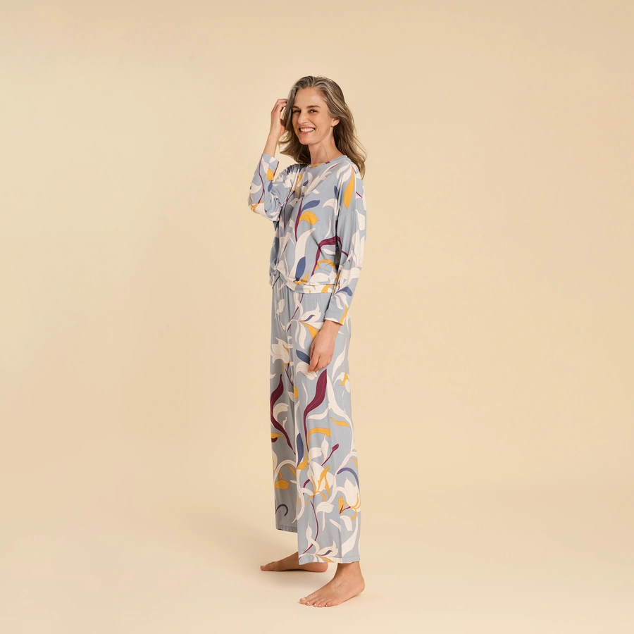 Riona, Bleu avec motifs, large