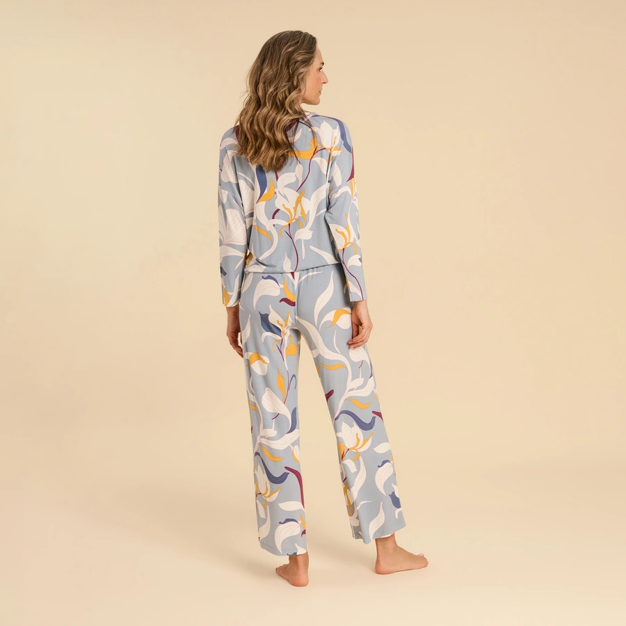 Riona, Bleu avec motifs, large