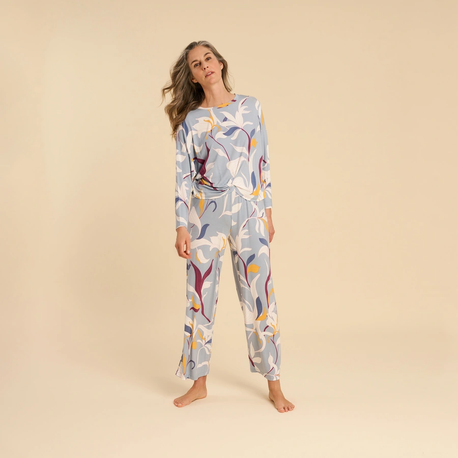 Riona, Bleu avec motifs, large