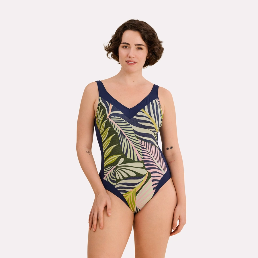 Basic Swimsuit Courtney, Verde scuro con motivo, large